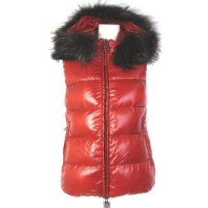 ダウンベスト フーデッド 2WAY ジップアップ レッド