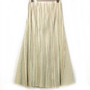 イッセイミヤケ 美品 希少 スカート ロング プリーツ ストライプ サイド切替 アイボリー