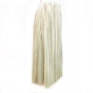PLEATS PLEASE ISSEY MIYAKE イッセイミヤケ 美品 希少 スカート ロング プリーツ ストライプ サイド切替 アイボリー