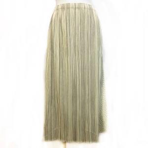 PLEATS PLEASE ISSEY MIYAKE イッセイミヤケ 美品 希少 スカート ロング プリーツ ストライプ サイド切替 アイボリー