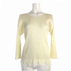 イッセイミヤケ カットソー 長袖 プリーツ クリーム ベージュ