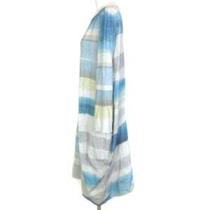 JURGEN LEHL ロングワンピース 長袖 マルチボーダー イレギュラーヘム グレー M ブルー