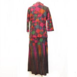 PLEATS PLEASE ISSEY MIYAKE イッセイミヤケ 極彩色 プリーツ セットアップ ハイネック 総柄 赤 茶