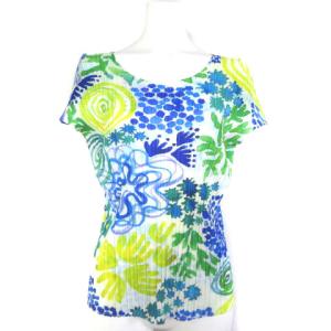 PP23-JK5822 イッセイミヤケ プリーツカットソー フレンチスリーブ 3 ブルー