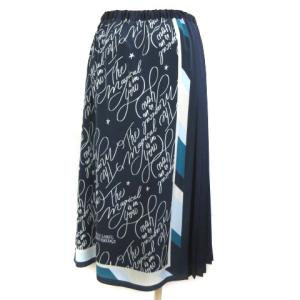 BLUE LABEL CRESTBRIDGE 19年 プリーツ レイヤード スカート シフォン ロゴ ネイビー 38