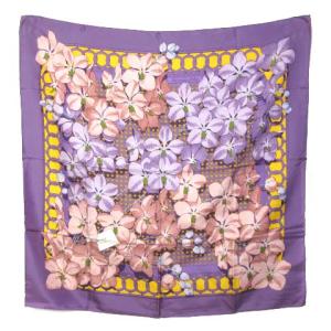 カレ 90 SOUVENIRS D'ASIE アジアの想い出 シルク 花柄 紫