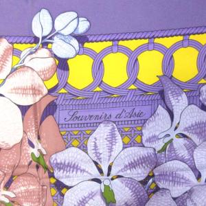 HERMES カレ 90 SOUVENIRS D'ASIE アジアの想い出 シルク 花柄 紫