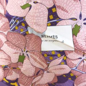 HERMES カレ 90 SOUVENIRS D'ASIE アジアの想い出 シルク 花柄 紫