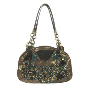 JAMIN PUECH ショルダーバッグ ハンドバッグ ビジュー スパンコール ブラウン