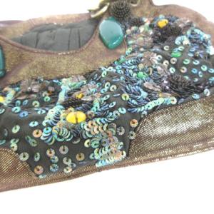 JAMIN PUECH ショルダーバッグ ハンドバッグ ビジュー スパンコール ブラウン