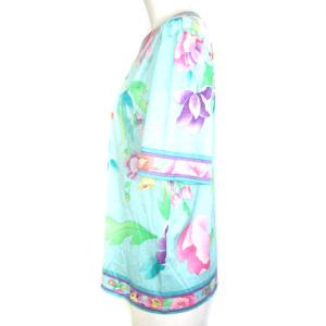 LEONARD FASHION 半袖 カットソー ブラウス 花柄 L ブルー