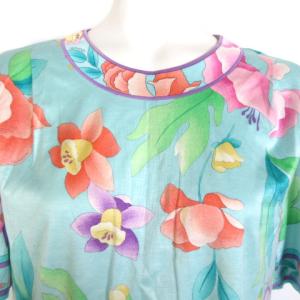 LEONARD FASHION 半袖 カットソー ブラウス 花柄 L ブルー