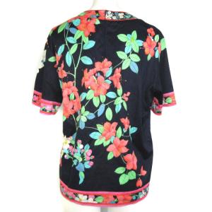 LEONARD FASHION カットソー ブラウス 半袖 花柄 L ネイビー ピンク