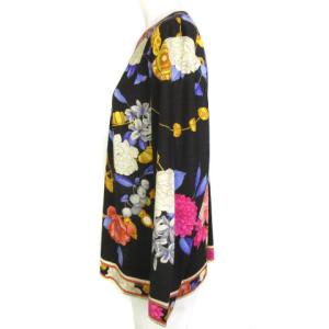 LEONARD FASHION カットソー 花柄 シルク混 LL ブラック