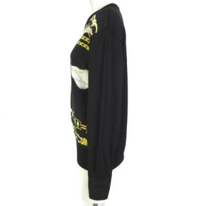 LEONARD FASHION 長袖 シルク100 ニットソー ドッキング 切替 花柄 チェーン ブラック