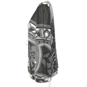 LEONARD FASHION シースルー カーディガン トッパー 長袖 総柄 L グレー ブラック