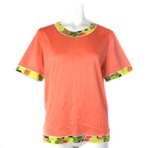FASHION カットソー ブラウス 半袖 花柄 フラワー ビタミンカラー オレンジ L