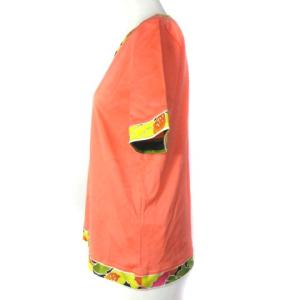 LEONARD FASHION カットソー ブラウス 半袖 花柄 フラワー ビタミンカラー オレンジ L