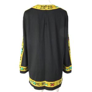 LEONARD FASHION カットソー ブラウス 長袖 シルク混 ボタン柄 ブラック M