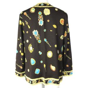 LEONARD FASHION カットソー ブラウス シルク混 長袖 ジュエリー 宝石柄 ブラウン L