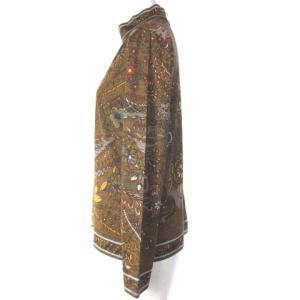 LEONARD FASHION カットソー ハイネック ボトルネック ブラウス シルク混 ペイズリー 花柄 ブラウン