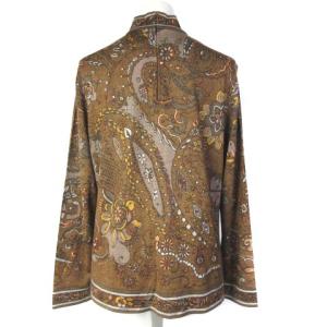 LEONARD FASHION カットソー ハイネック ボトルネック ブラウス シルク混 ペイズリー 花柄 ブラウン