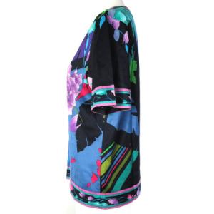 LEONARD FASHION カットソー ブラウス 半袖 花柄 L ネイビー