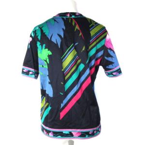 LEONARD FASHION カットソー ブラウス 半袖 花柄 L ネイビー