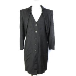 COUTURE ヴィンテージ コート ワンピース レイヤード ウール チャコールグレー 42