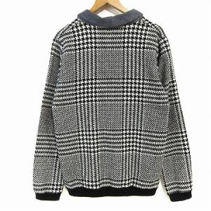 Frank Leder カーディガン ニット マルチパターン 千鳥格子 ショールカラー 長袖 ウール ブラック ホワイト