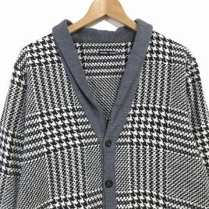Frank Leder カーディガン ニット マルチパターン 千鳥格子 ショールカラー 長袖 ウール ブラック ホワイト