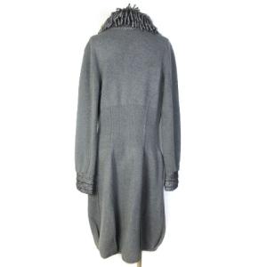 Ermanno Scervino ウール ニット ロングコート フリンジ ローゲージニット 切替 モヘア混 グレー 42