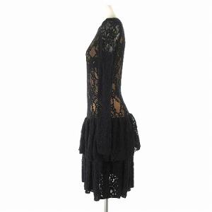 MICHAEL Michael Kors 美品 ワンピース ひざ丈 花柄 総レース ティアードフリル 長袖 ブラック
