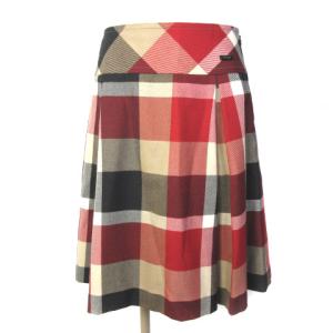 スカート ひざ丈 チェック ギャザー フレア レッド 38
