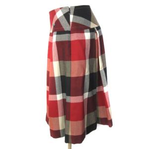 BLUE LABEL CRESTBRIDGE スカート ひざ丈 チェック ギャザー フレア レッド 38
