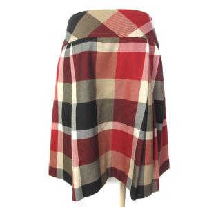 BLUE LABEL CRESTBRIDGE スカート ひざ丈 チェック ギャザー フレア レッド 38