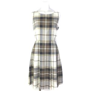 近年モデル クレストブリッジチェック ノースリーブ ワンピース ひざ丈 ウエストマーク ベージュ