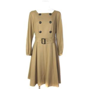 18AW ワンピース ひざ丈 スクエアネック クレストブリッジチェック ベルト ベージュ 38