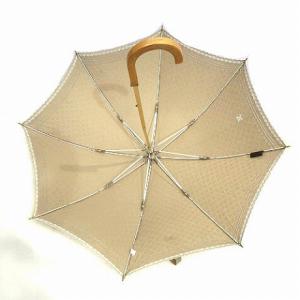 CELINE 傘 日傘 マカダム柄 ワンポイント刺繍 ムーンバット製 アイボリー系 ベージュ系