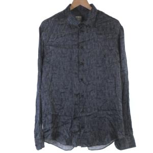 LCSM0L シャツ 総柄 シルク L ネイビー
