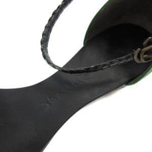 JURGEN LEHL サンダル シューズ フラット レザー メッシュ バイカラー グリーン ブラック 24