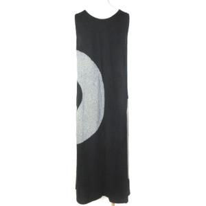 JURGEN LEHL ノースリーブ ワンピース ロング 異素材 切替 コットン ヘンプ M ブラック