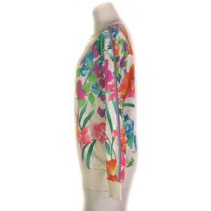 LEONARD FASHION カーディガン ニット 長袖 総柄 金ボタン コットン アイボリー M