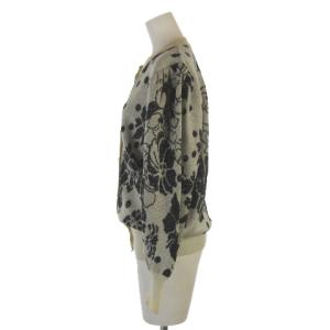 LEONARD FASHION カーディガン 長袖 前開き 花柄 ラインストーン ウール アイボリー