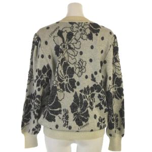 LEONARD FASHION カーディガン 長袖 前開き 花柄 ラインストーン ウール アイボリー