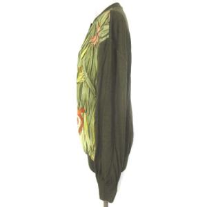 Salvatore Ferragamo カーディガン 長袖 異素材 切替 総柄 金釦 シルク コットン カーキ L