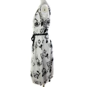 M'S GRACY ワンピース ひざ丈 ウエストマーク リボン 花柄 40 ホワイト ブラック