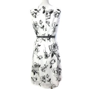 M'S GRACY ワンピース ひざ丈 ウエストマーク リボン 花柄 40 ホワイト ブラック
