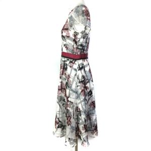 TO BE CHIC ワンピース シフォン 花柄 フレンチスリーブ ウエストマーク オフホワイト グレー 40