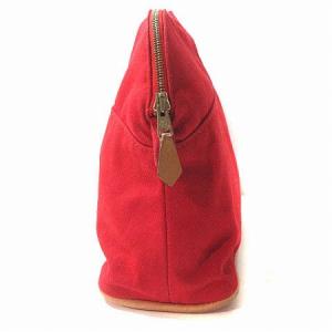 HERMES ボリード ミニ ポーチ 化粧入れ ロゴ刺繍 コットン×レザー 赤 レッド RRR
